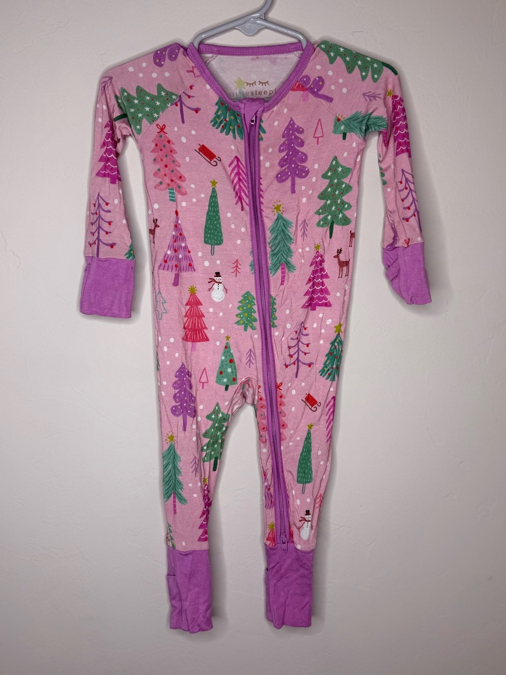 Little sleepies merry and bright pink zippy bamboo pajamas size 3-6 months